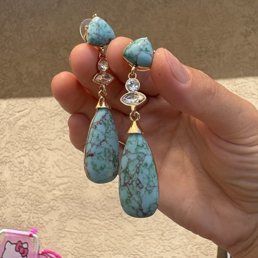 Park Lane Howlite Turquoise Tear Drop Stud Earring Rhinestone